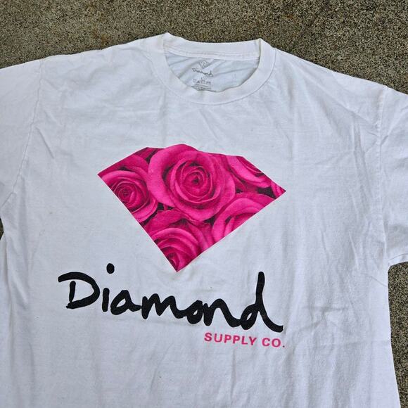 Vtg Y2k DIAMOND SUPPLY CO. Roses Diamond Spellout Graphic Skate Tee Shirt Lg - Picture 3 of 7
